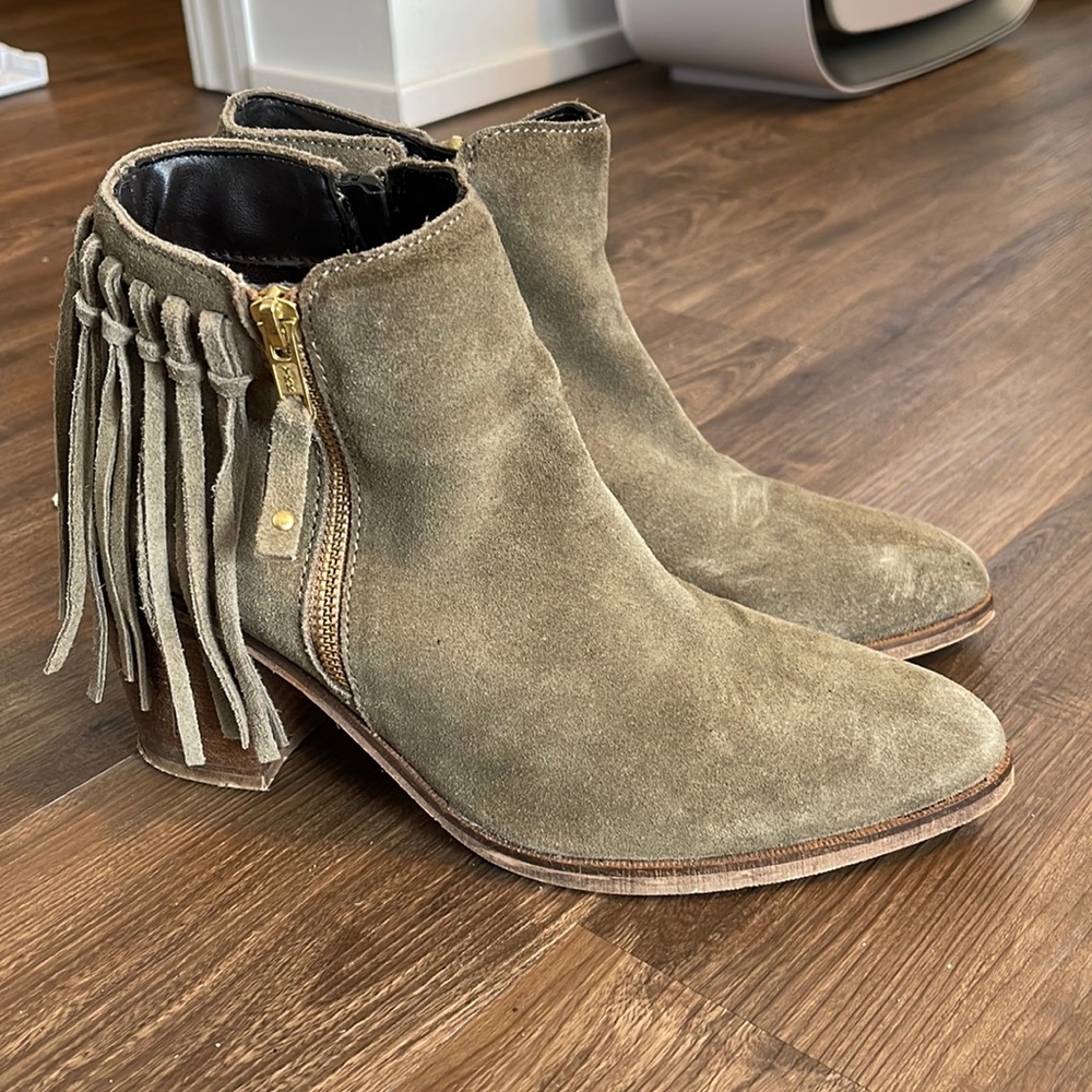 ASOS Suede Fringe Western Olive Block Heel Bootie